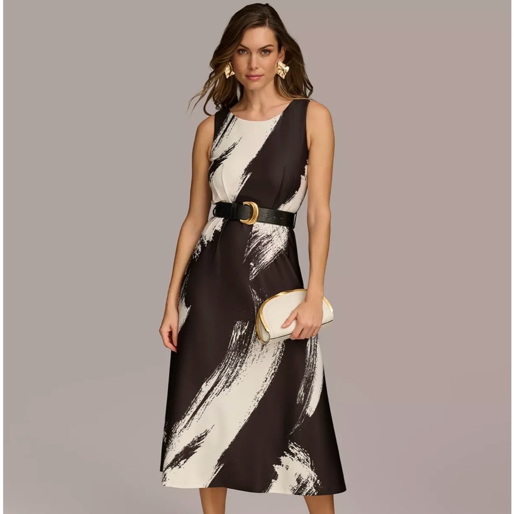 DONNA KARAN Size 14
Women's Brush-Stroke Belted Midi Dress